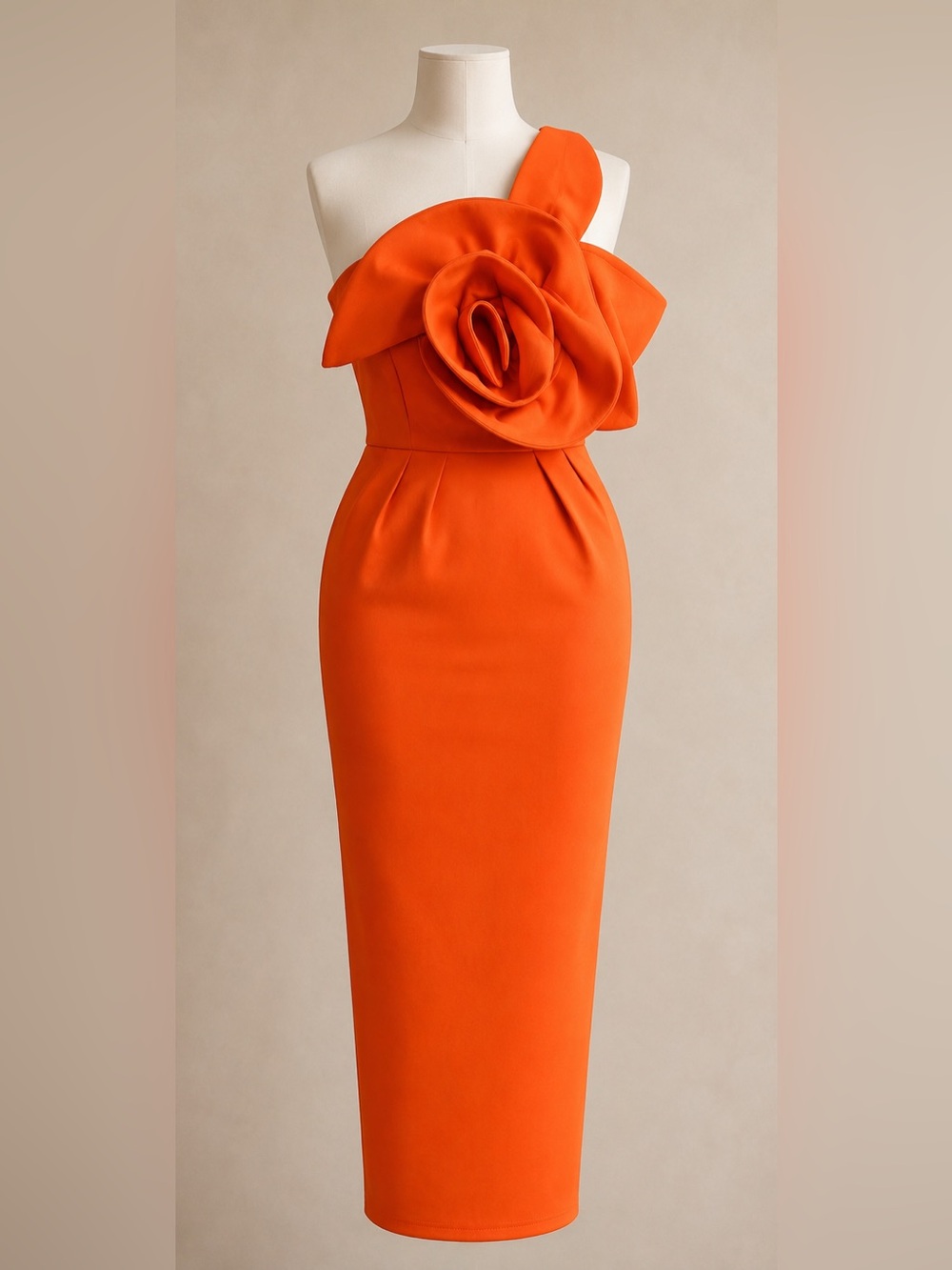 Fashion Nova Orange 3D Rose One Shoulder Bodycon Midi Dress Small